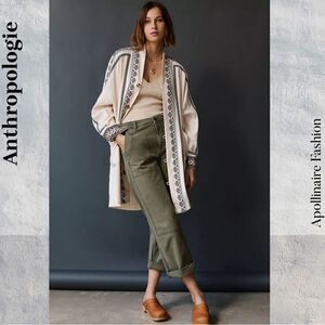 ANTHROPOLOGIE AVERY EMBROIDERED KIMONO CREME BLACK MOTIF SMALL NWT
